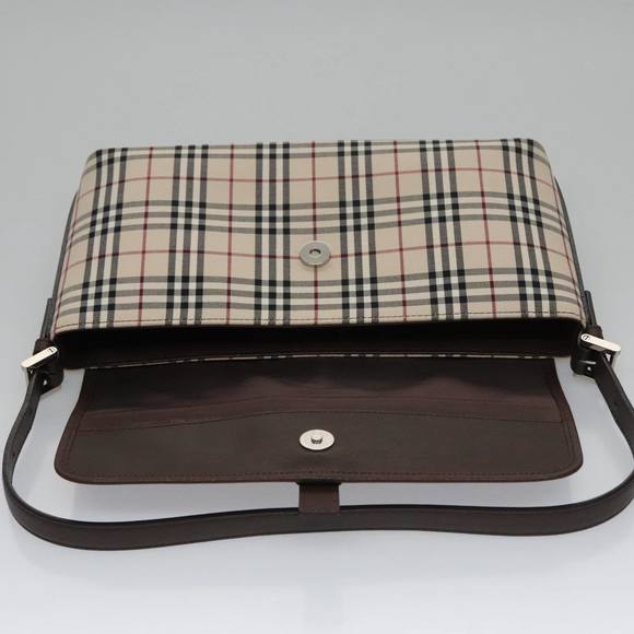 BURBERRY Nova Check Shoulder Bag Canvas Beige Silver Auth 106700 - Picture 10 of 16